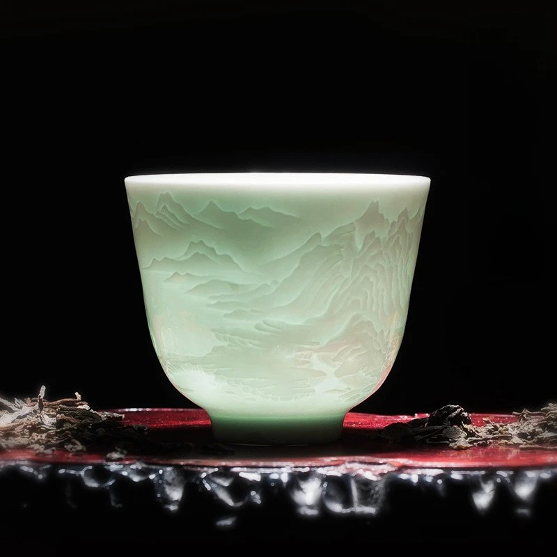 

Чайная чашка ручной работы из керамики Цзиндэчжэнь, винтажная, цвет «Туманно-синий», для кунг-фу чайной церемонии, большая чашка для дегустации чая, домашняя одиночная чашка