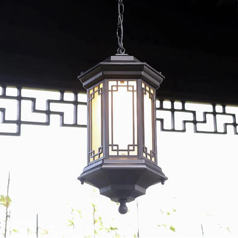 New Chinese Style Retro Balcony Gazebo Chandelier Outdoor Waterproof Garden Villa Corridor Aisle Pendent Ligh