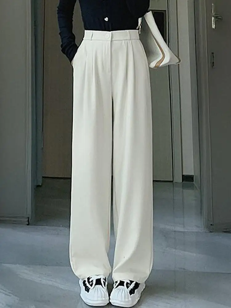 Korean Fashion Trousers Casual Button Loose Female Pant  2026 New Women Suit Pants High Waist Office Ladies Straight Leg Pants