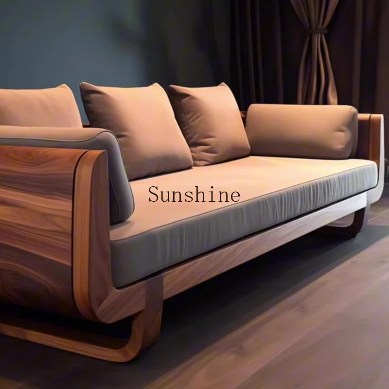 

Black walnut fabric straight row sofa villa living room size apartment modern simple light luxury