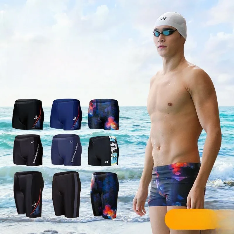 361 Degree Men's Swimming Trunks Anti-Embarrassment Swimwear Boxer Briefs Five-Quarter Length Swimming Suit Set