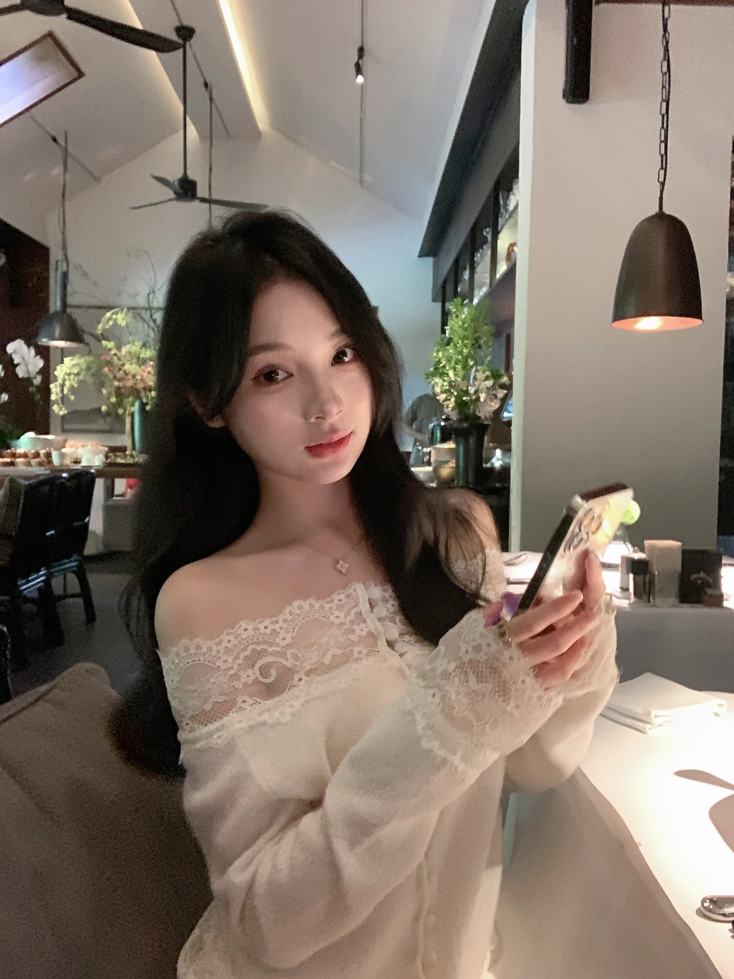 

White Lace Trim Knitted Sweater Women's Autumn Winter oulder Bared One oulder Base irt Inner Wear Sweet Sle Long Sve