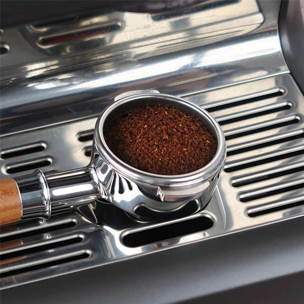 A58E-58MM orelha dupla máquina de café bottomless portátil suporte filtro e61 alça madeira acessório madeira clara