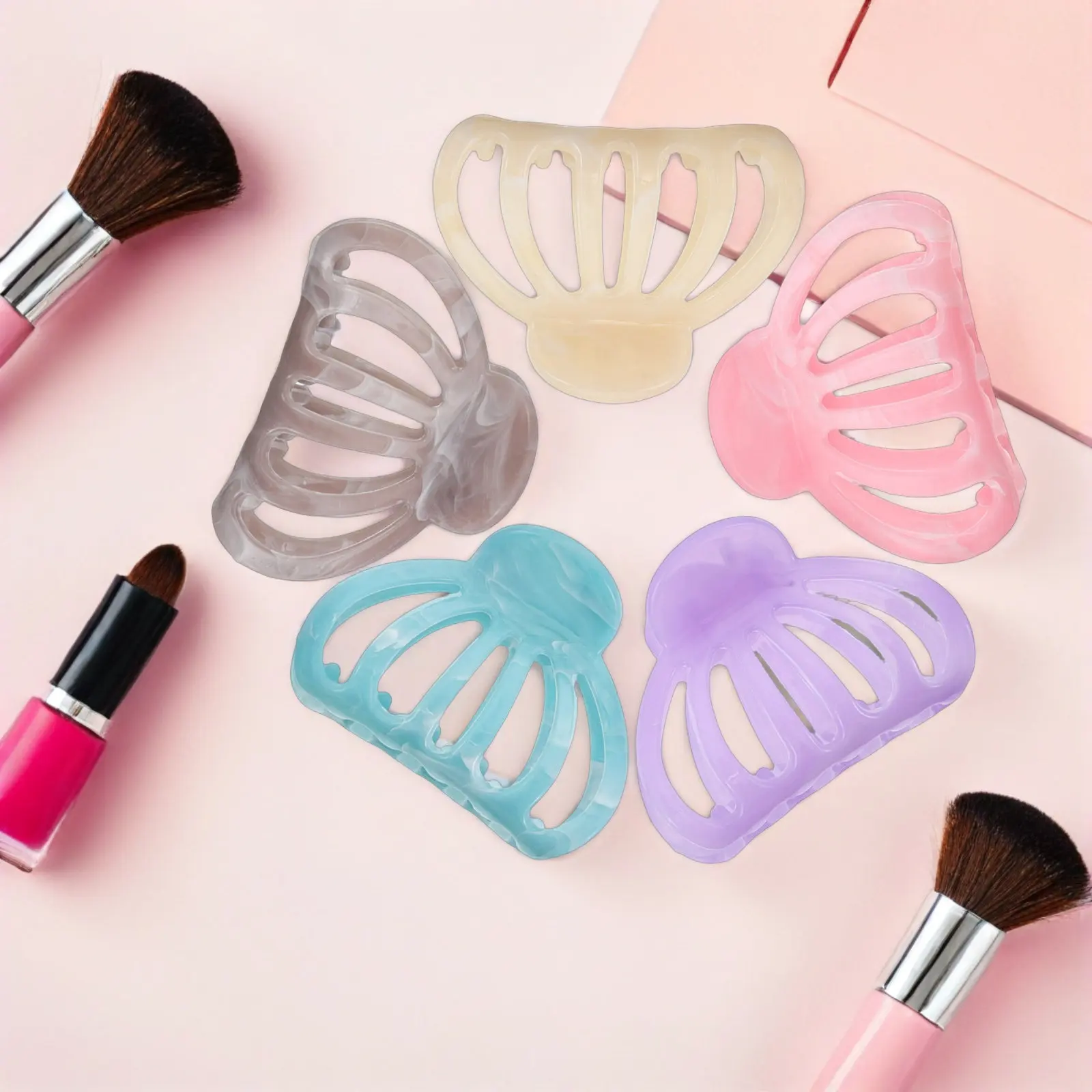 

5Pcs Pumpkin Claw Hair Clips for Women Hollow Semicircle Shark Design Aesthetic Mini Claw Clips for Thin Hair Styling Ponytail