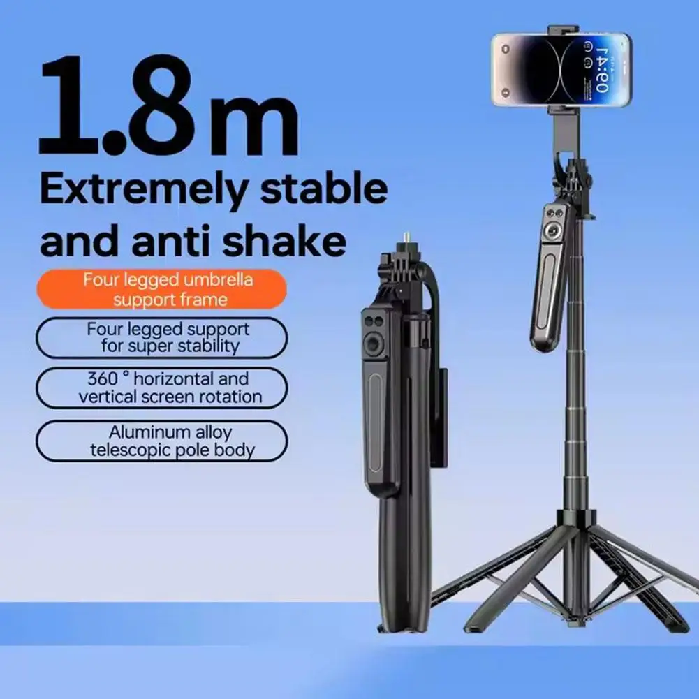 

Mobile Phone Selfie Stick Travel Tripod With Remote Wireless 1.8m Bluetooth Stick Control Selfie Click One Opening Extendab Z4l7