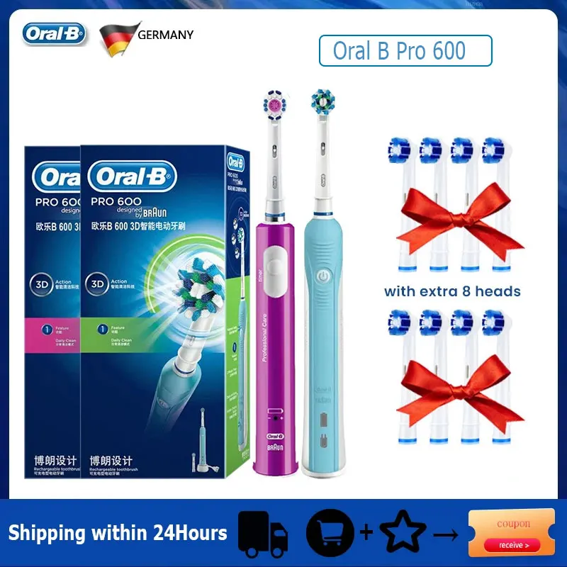 Oral B Pro 600 Electric Toothbrush 3D Deep Clean Teeth Whitening Automatic Timer Rechargeable Tooth Brush Replacement Brush Head