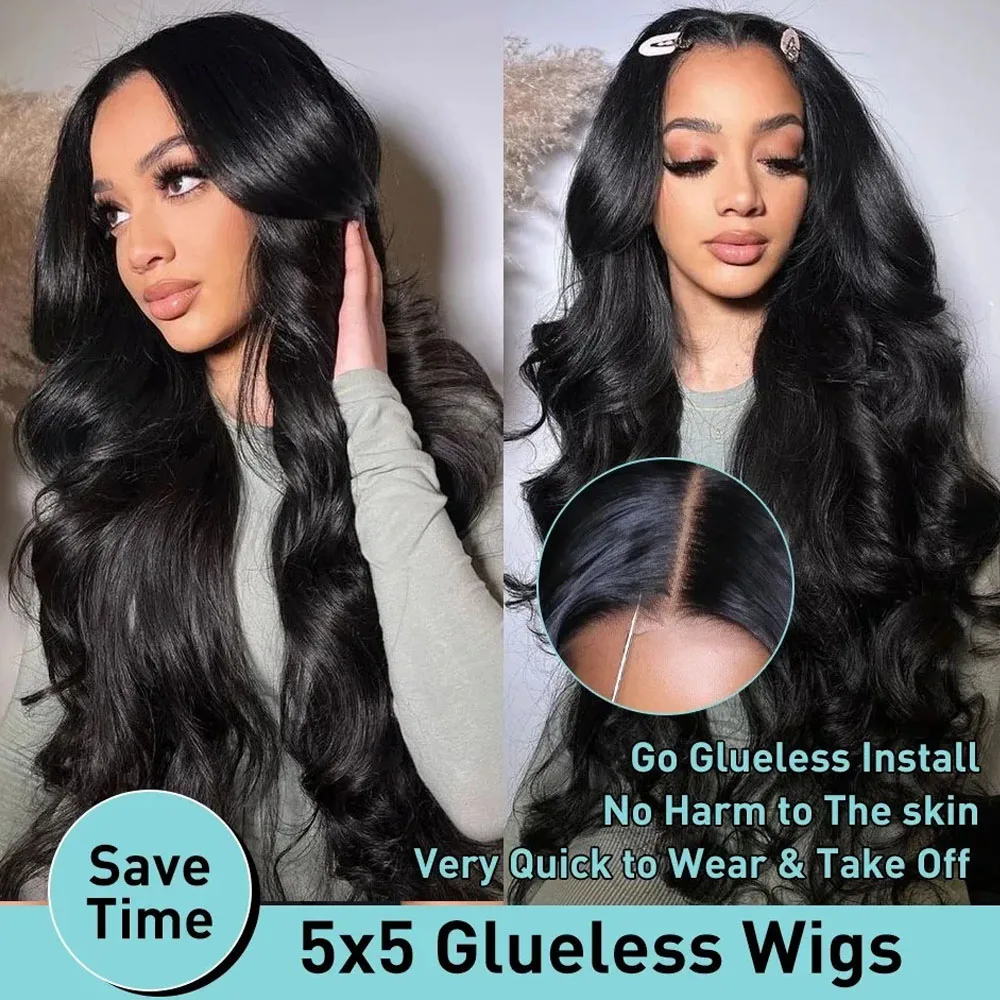 

250% Плотность Объемная волна 5x5 Бесклеевые парики Человеческие волосы Предварительно выщипанные Предварительно вырезанные Bye Knots Парик 3 секунды для ношения для начинающих