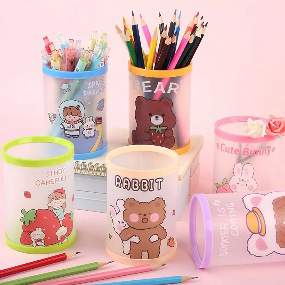 DIY Pen Holder Multifunction Plastic High-capacity Pen Container Cartoon Stationery Storage Box Learning Supplies