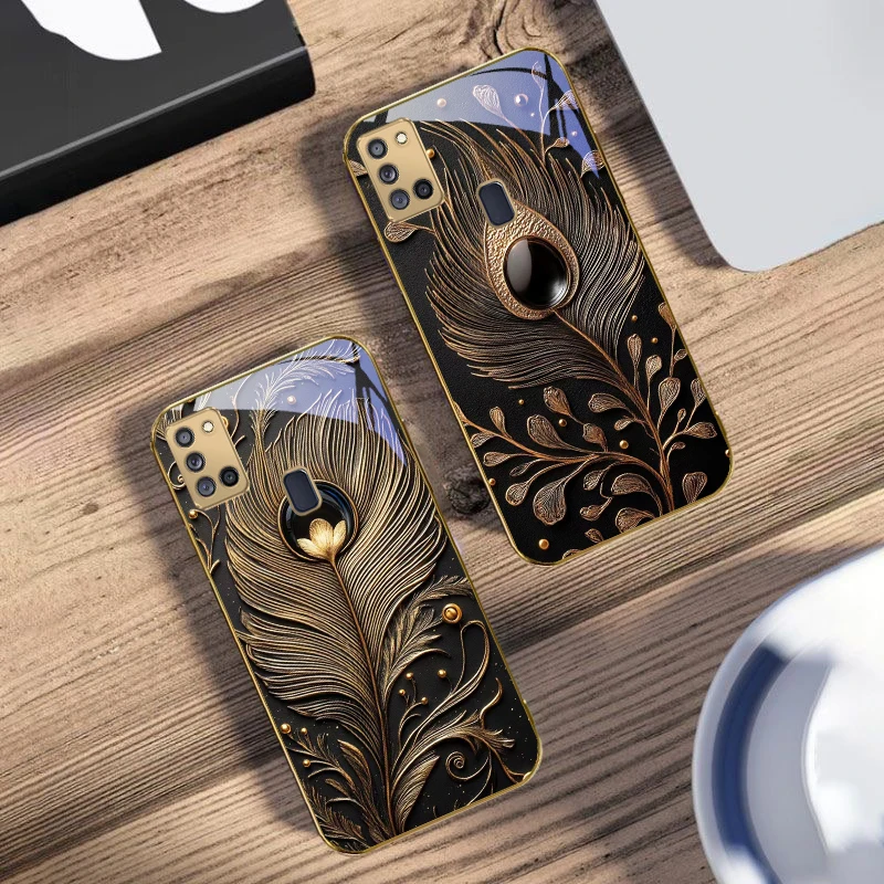 الذهبي ريشة الأحجار الكريمة لسامسونج A 31 32 A33 A34 35 14 A15 13 16 25 26 50 52 53 54 55 56 70 71 72 73 الزجاج الذهبي جراب هاتف