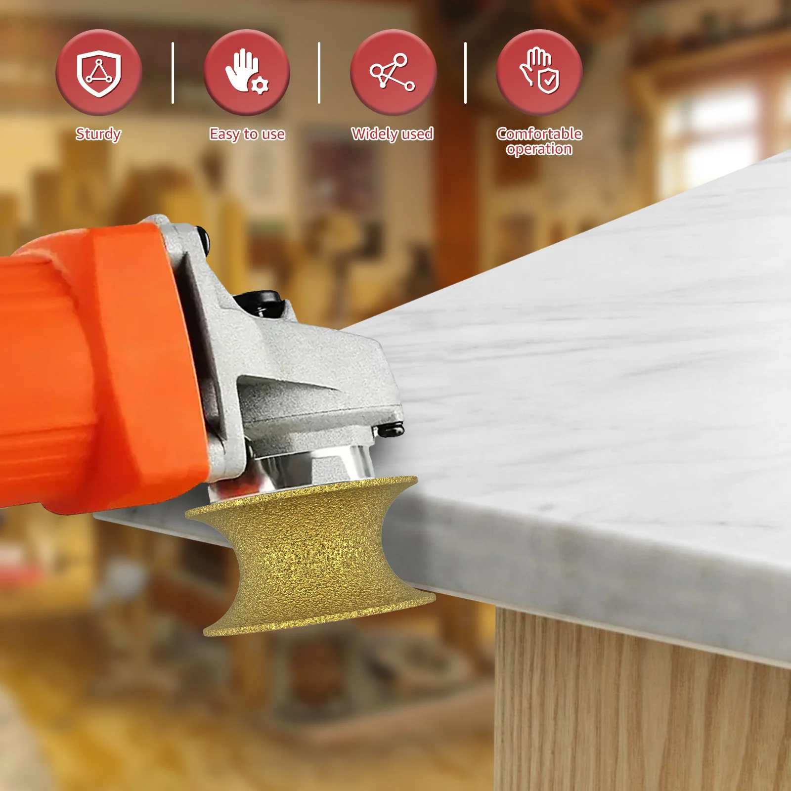 3in Dia Vacuum Brazed Diamond Grinding Wheel 20mm Bore Dia Demi-Bullnose Marble Stone Edge Profile Grinding Disc 46 Grit