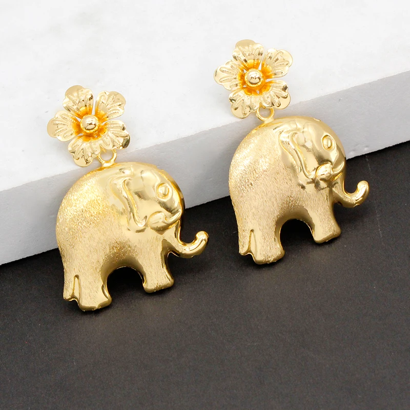 African Animal Elephant Earrings For Women Girls Gold Plated Copper Drop Earring Fashion Jewelry Party Wedding Gift