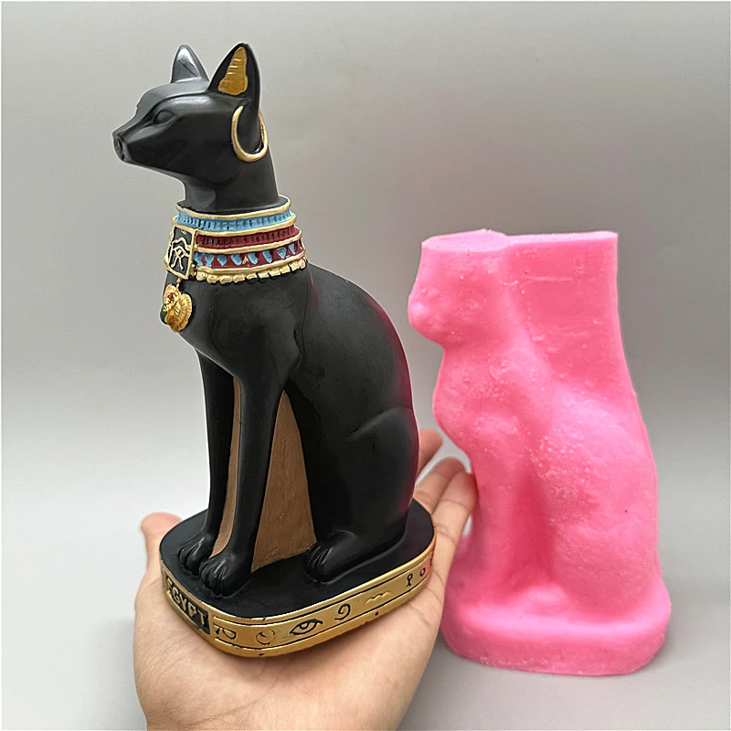 2024 Ancient Egyptian God Cat Silicone Mold DIY Flipped Gypsum Resin Crystal Dropping Gel Aromatherapy Candle Concrete Mold