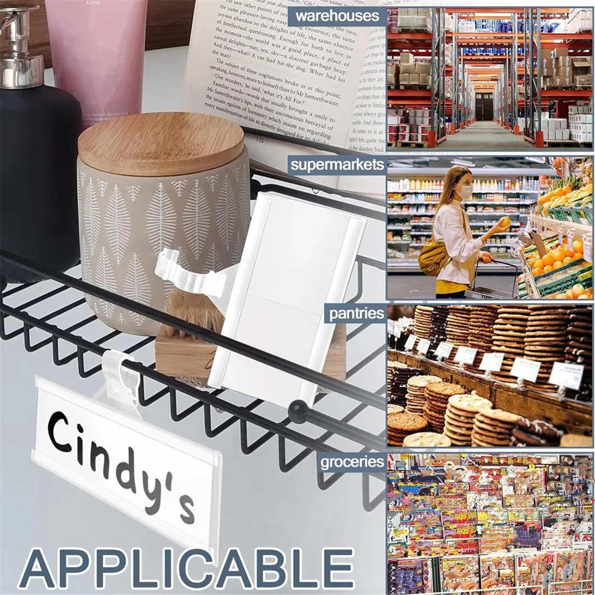 Rak kawat plastik 150 buah, pemegang Label harga dapat digunakan kembali dengan kunci, pemegang Display Label