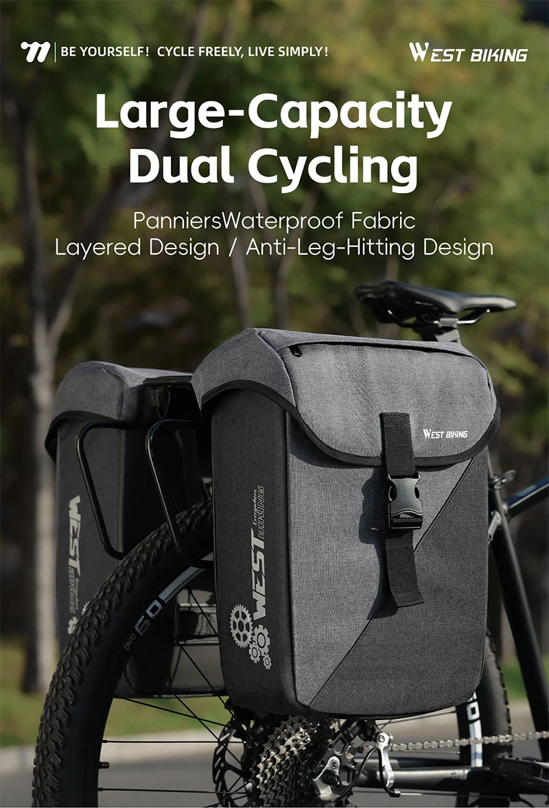 WEST BIKING Doppelseitige Fahrrad-Gepäckträgertasche 32L Wasserdichte Fahrradtasche für Langstreckenfahrten MTB Gepäckträger Fahrradzubehör – Detail 1