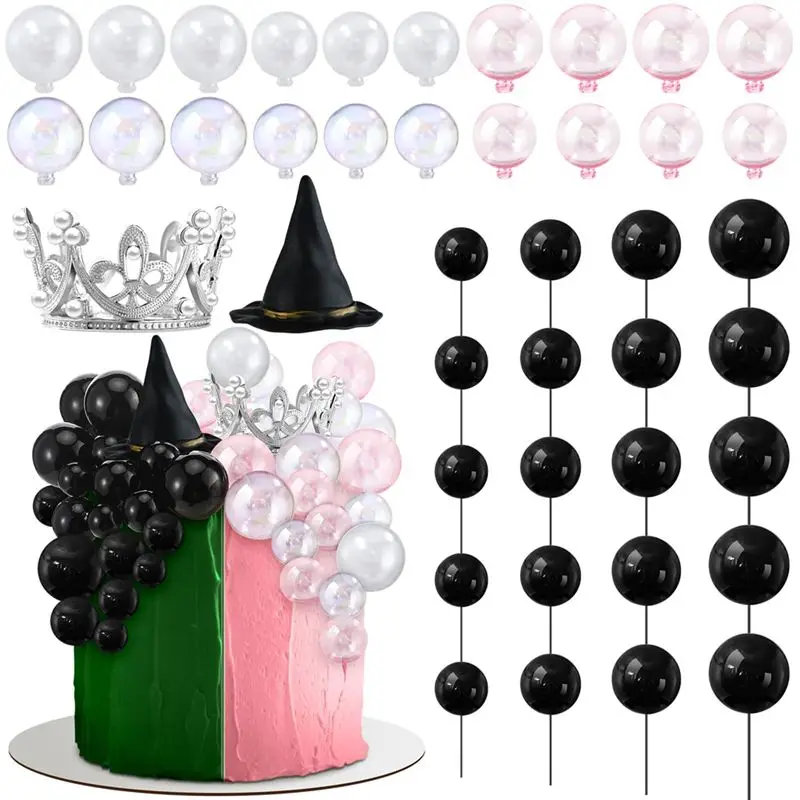 ABFU-42Pcs Witch Theme Party Supplies Black Balloons Cake Topper Mini Balloons,Witch Hat Fantasy For Birthday Cake Decoration