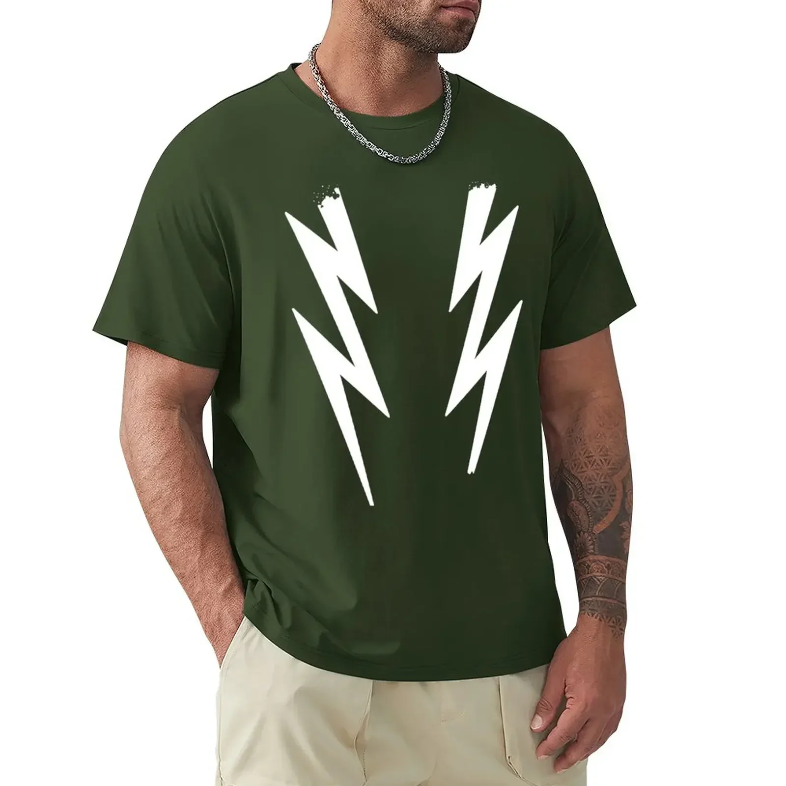 White on green broken lightening bolts - Boosh inspired T-Shirt quick drying oversizeds men clothings