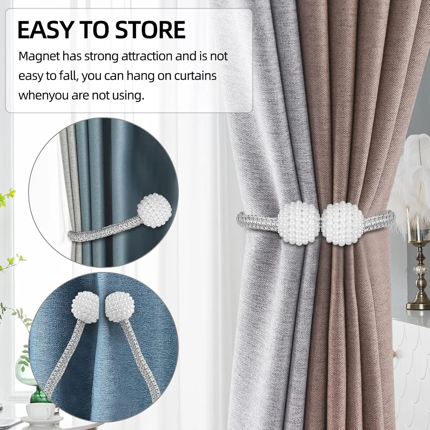 1PCS 2PCS Pearl Magnetic CurtainClip Hanging Ball Buckle Curtain Holder Tie Back Buckle Clips Tie Back Curtain Decor Accessories