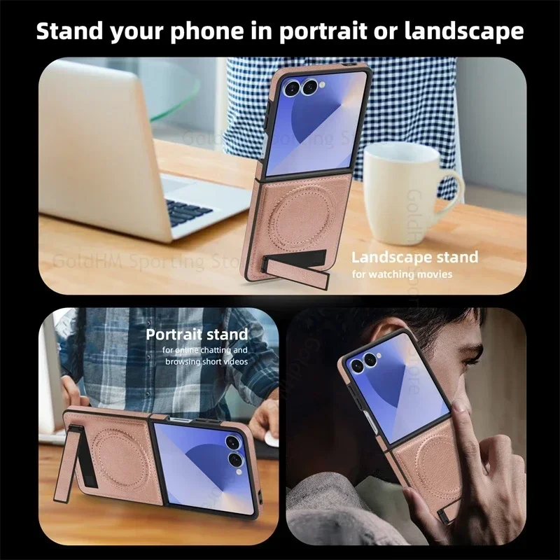 Высококачественный кожаный чехол-подставка Buiness Sle Bla с прорезями для Samsung Z Flip 7, 6, 5, 4, 3, задняя крышка с магнитной беспроводной зарядкой