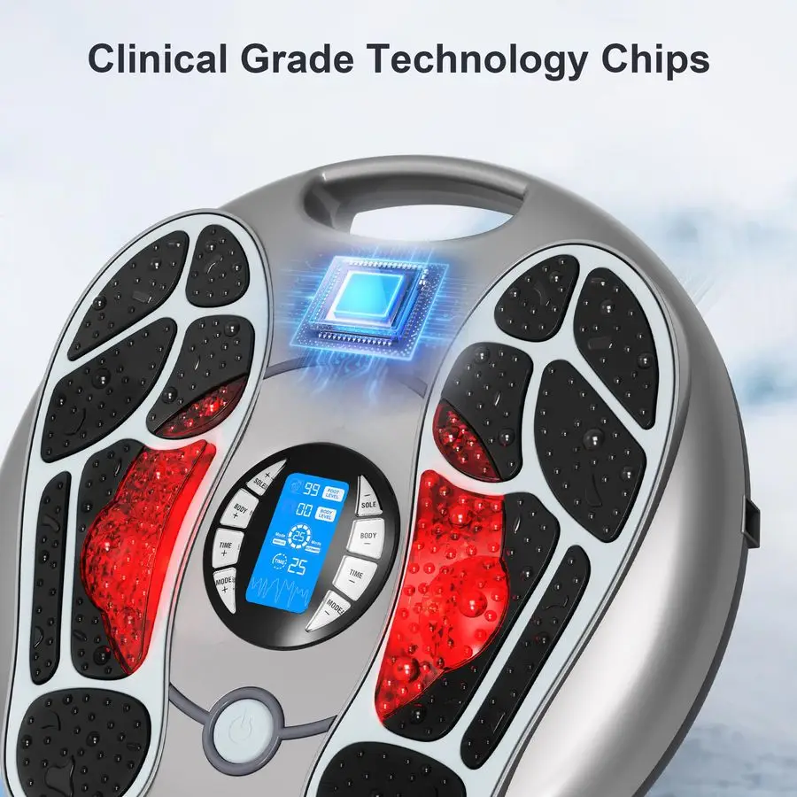 مدلك للعصبي، محفز القدم EMS TENS للدورة الدموية وتخفيف الآلام، وحدة تحفيز العضلات مع 4 أقطاب كهربائية