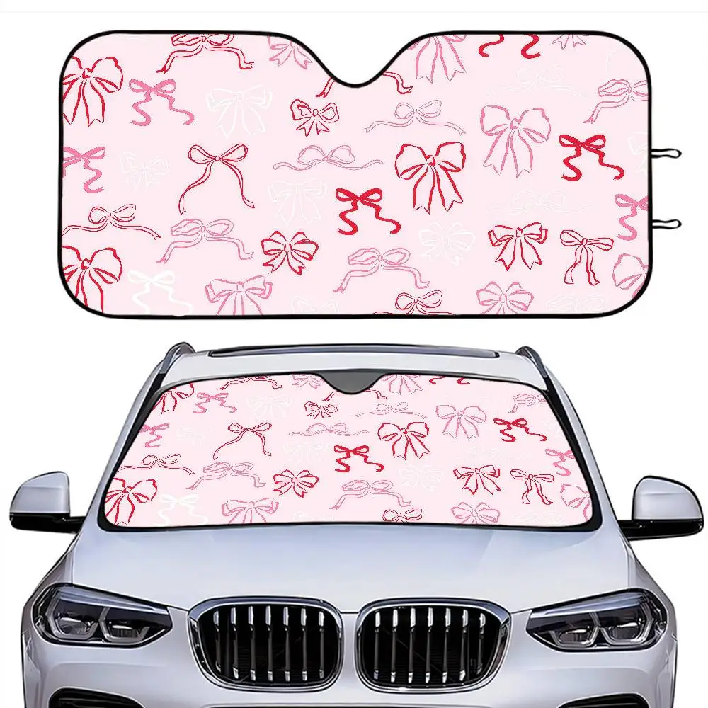 Pink Bow Cartoon Window FoilsHeated Windshield Sunshade Car Front Window Visor Car Solar Protect Tools
