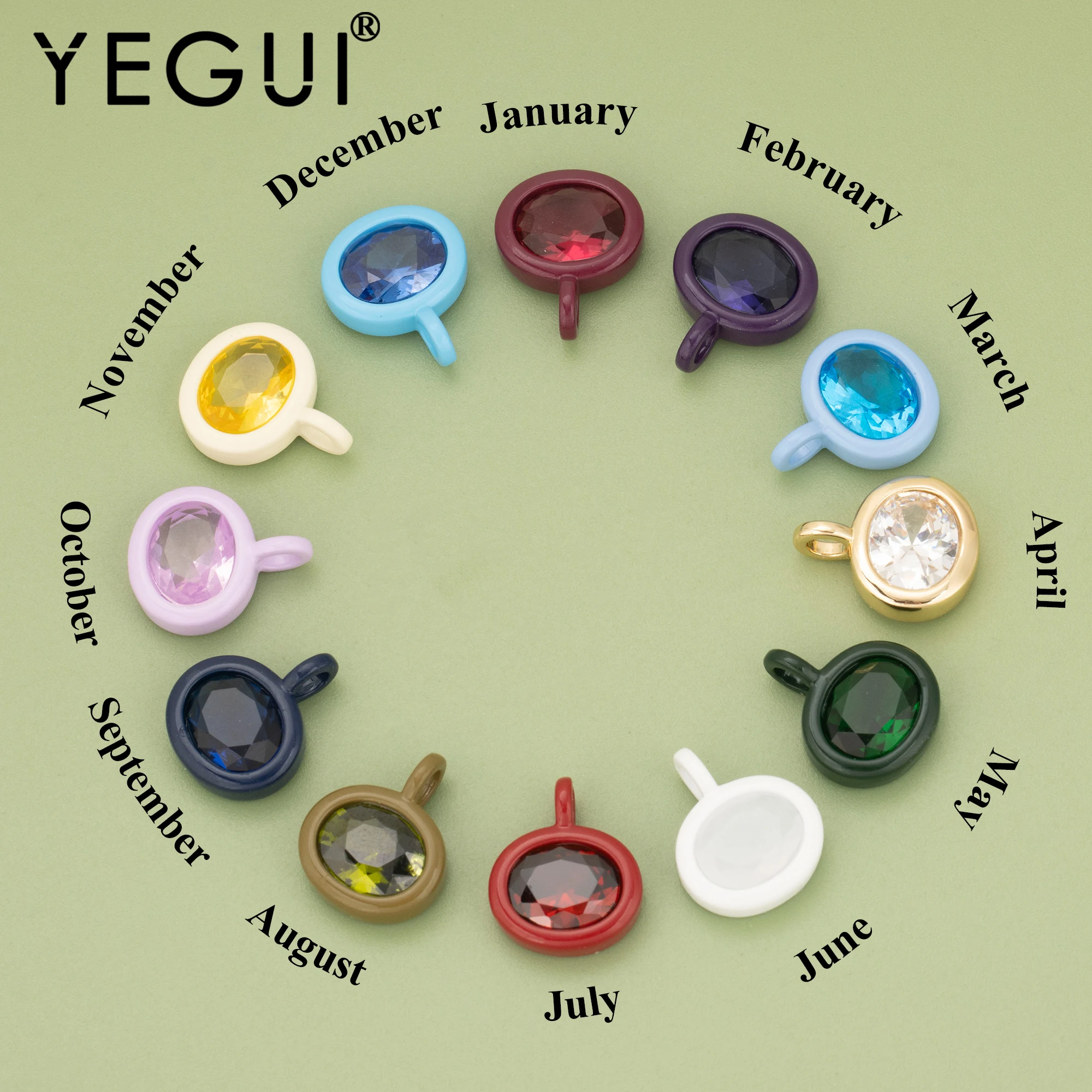 YEGUI,2pcs/lot,MJ01 2pcs/lot Jewelry Accessories Birthstone,Dipping Glazing,Copper,Zircons,Necklace Bracelet Making Findings, DI