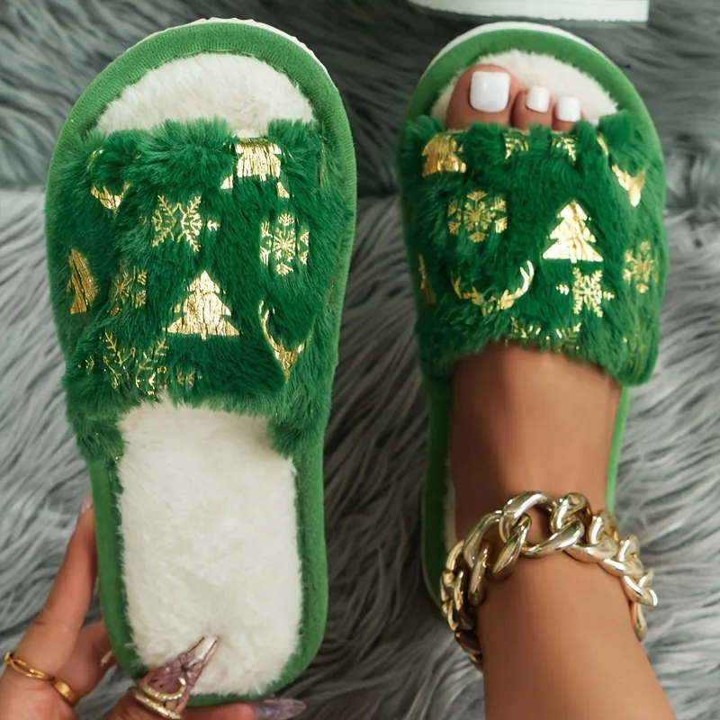 إمرأة عيد الميلاد رقيق نِعال من الفراء لينة وحيد حجم كبير عدم الانزلاق أفخم الشرائح امرأة الشتاء الراحة داخلي المنزل أحذية مفتوحة