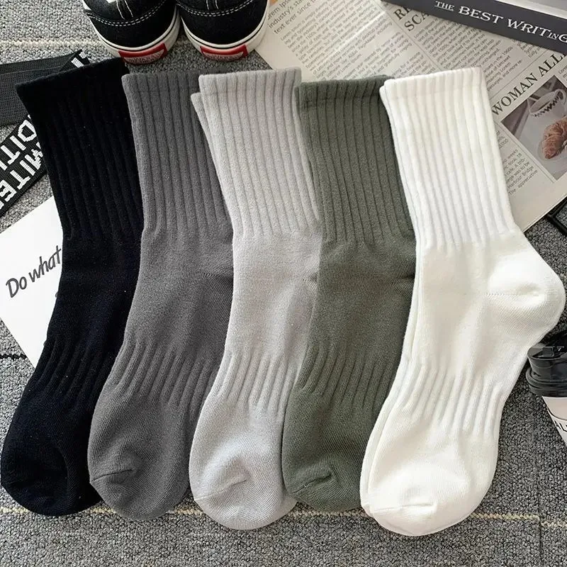 New 5 Pairs Cool Men Black White Warm Socks Set Autumn Winter Male Solid Color Sport Short Socks For Men Dropshipping