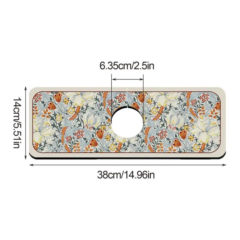 Kitchen Faucet Splash Guard Diatom Mud Floral Pattern Splash Guard Mat For Kitchen Quick Draining Pad Behind Faucet Countertop