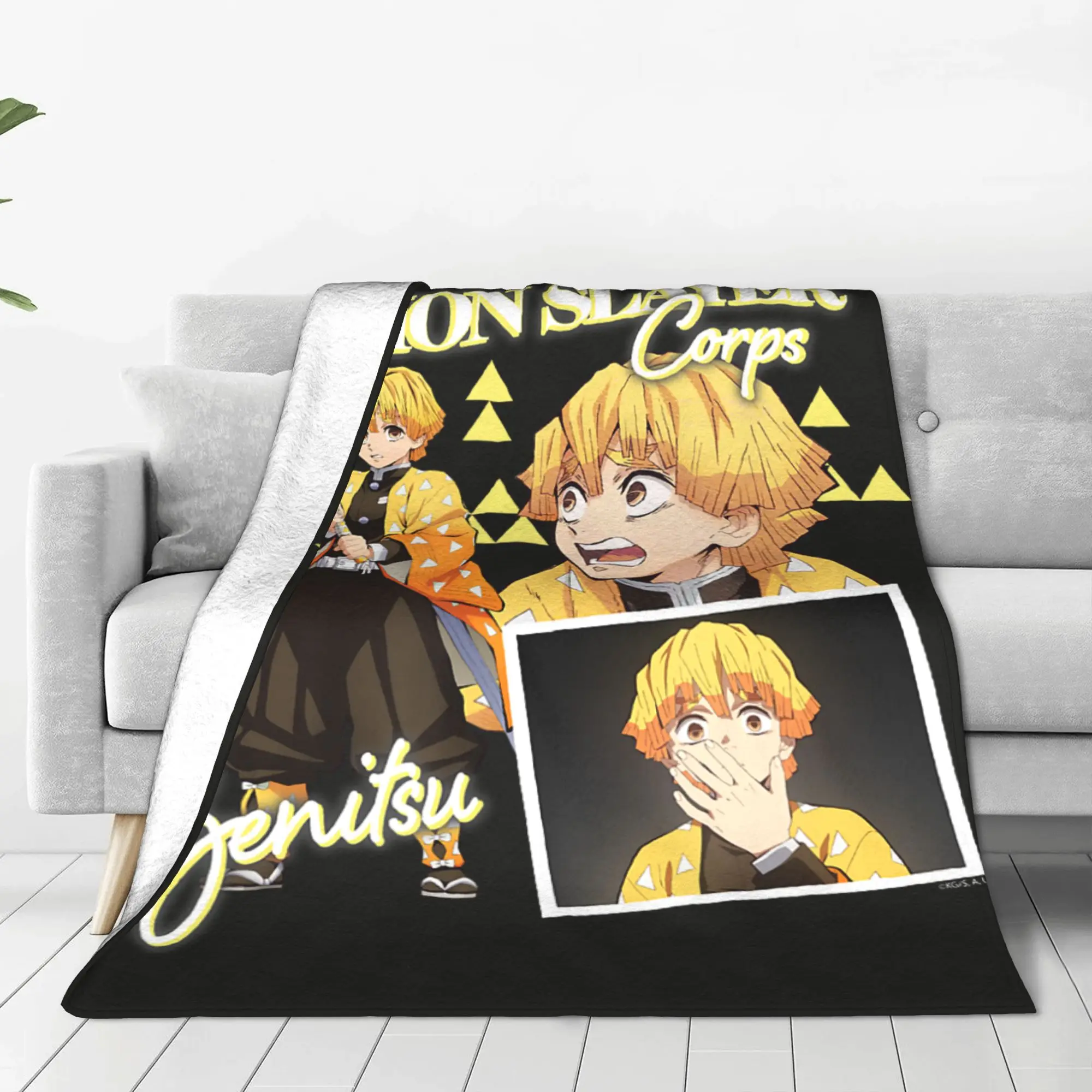1PC Demon Slayers Kimetsu no Yaiba Zenitsu Thunder Breather  Winter Blankets for Adults Bedding Home Interior Sofa Knee