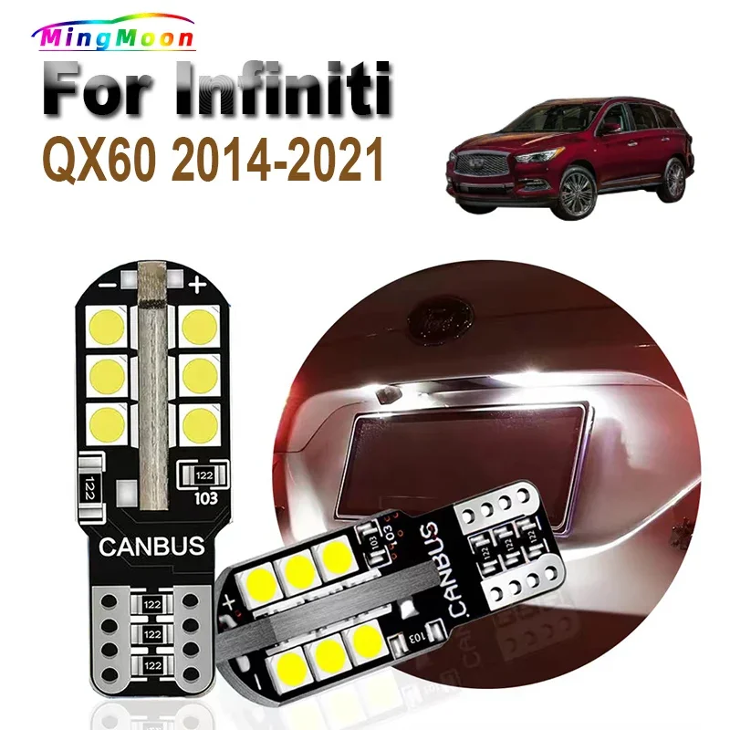 2Pcs T10 LED License Plate Bulbs For Infiniti QX60 2014 2015 2016 2017 2018 2019 2020 2021 Car Interior Parking Lights