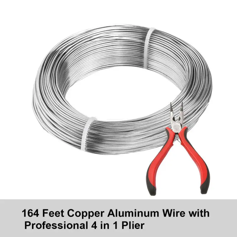 Silver Aluminum Wire 0.8mm-1.4mm 50M Bendable Craft Metal Wire for Sculpting Armature Floral DIY Jewelry Making Tool + Pliers