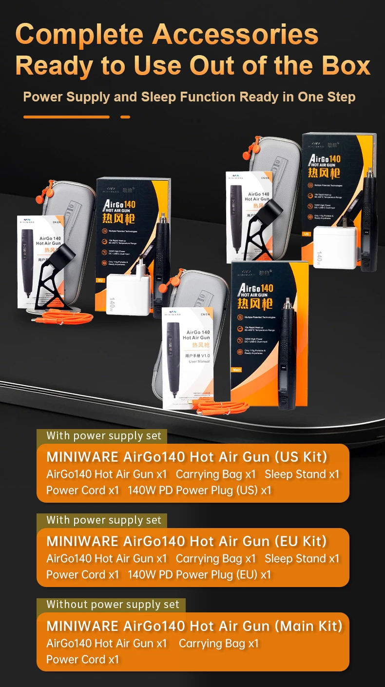 Miniware AirGo 140 Tragbare Intelligente Heißluftpistole Entlötpistole Maximale Leistung 140W 80-450 ° C & Spezialkomponente zur Auswahl – Detail 14