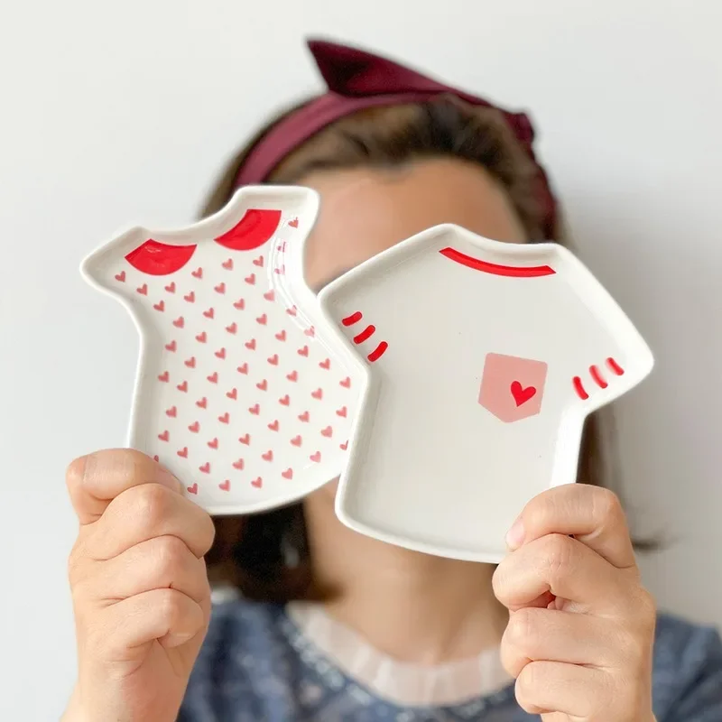 Korean Creative Cute T-shirt Shaped Ceramic Snack Plate Gift Box Colorful Small Plates Ceramics Sauce Dish Household Kitchenware