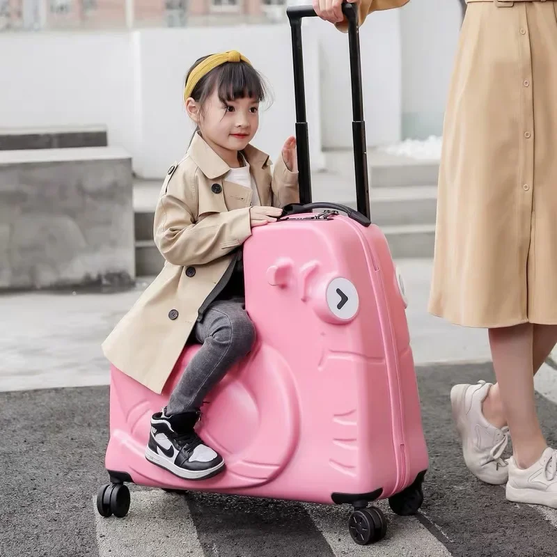 Anak-anak tas koper troli koper perjalanan anak bagasi troli spinner tas roda lucu bayi membawa naik koper bagasi