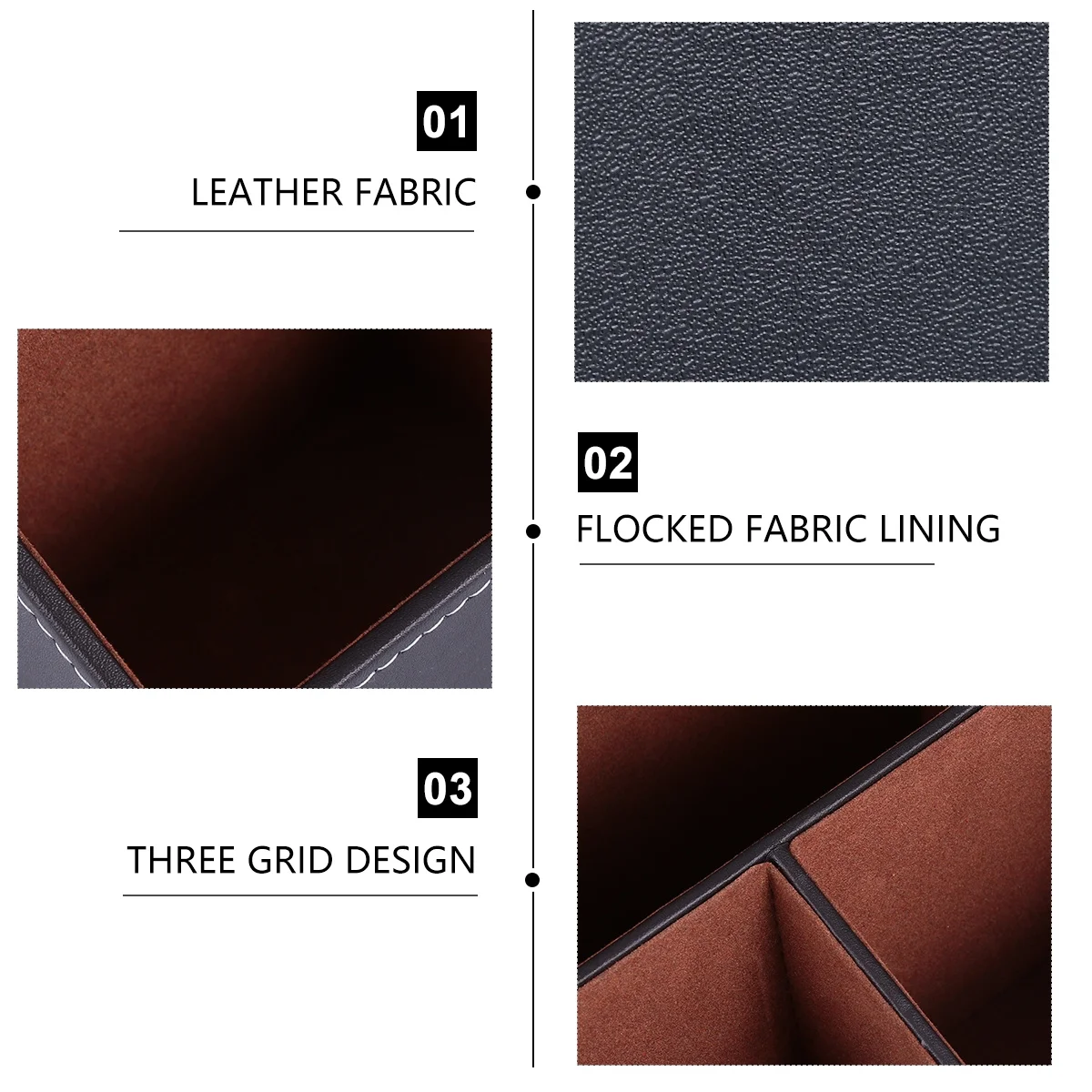 

1Pcs Remote Control Storage Box Thick Wood Structure Desktop Makeup Organizer Three-Grid Design Storage Case Makeup Rack