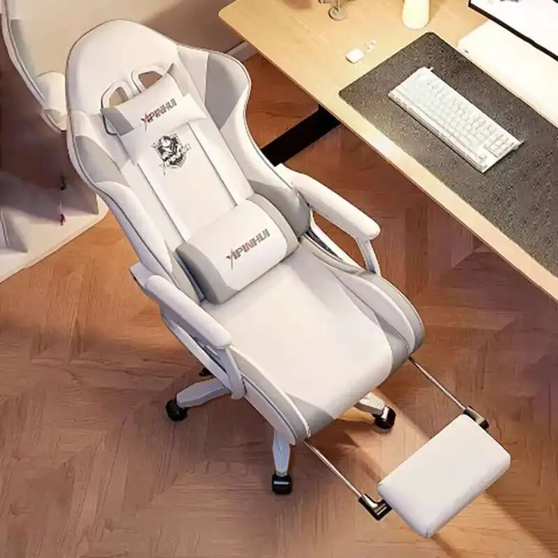 

Ergonomic With Lumbar Office Chair Cream Wind Nordic White Relax Gaming Chair Cute Neck Pillow Chaise Bureau Home Furniture