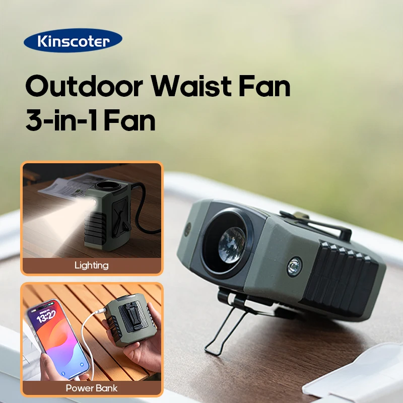 

Портативный носимый поясной вентилятор, уличный походный внешний аккумулятор, охлаждающий вентилятор, мини-вентилятор 8000 мАч, подвесной перезаряжаемый вентилятор с ночником