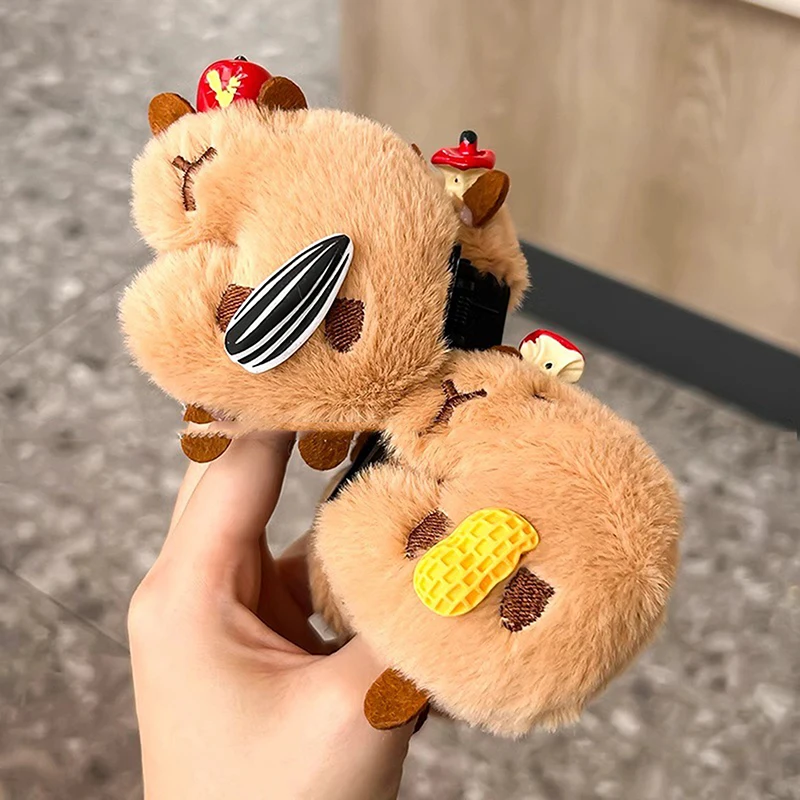 Cute Cartoon Capybara Double Side Plush Hair Claw Autumn Winter All-match Shark Clips For Women Girls Kawaii Hair Accessories