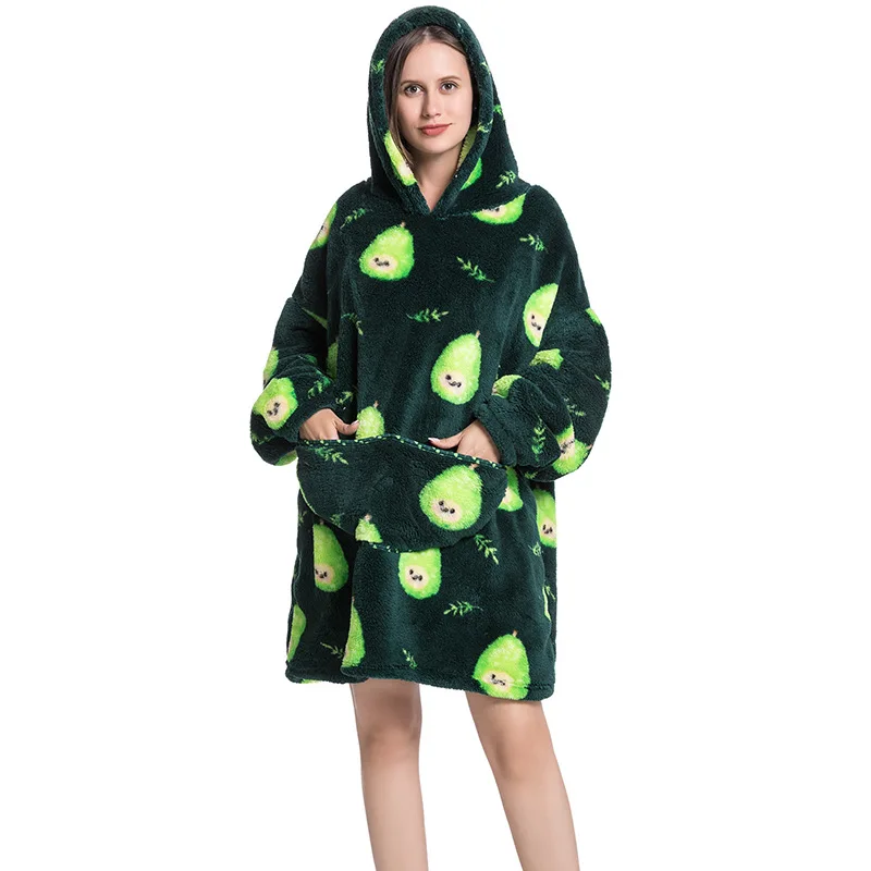 Hooded Wearable Flannel Blanket Cartoon Print One Size Adults 1Pc 90cm Warm Cozy for Lounging Birthday Holiday Gift