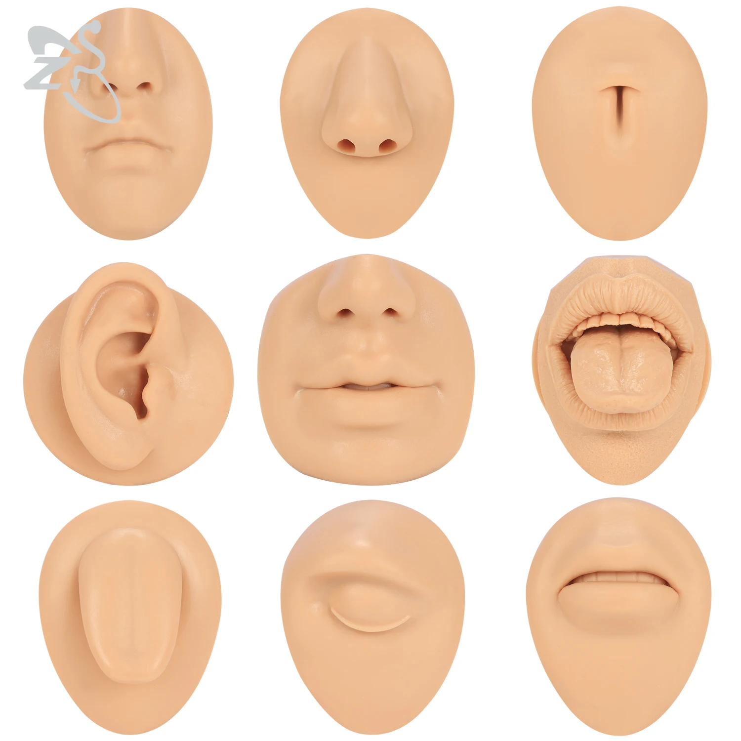 ZS 1PC Silicone Piercing Practice Body Parts for Women Men 3D Flexible Simulation Nose Tongue Ear Navel Model  Jewelry Display