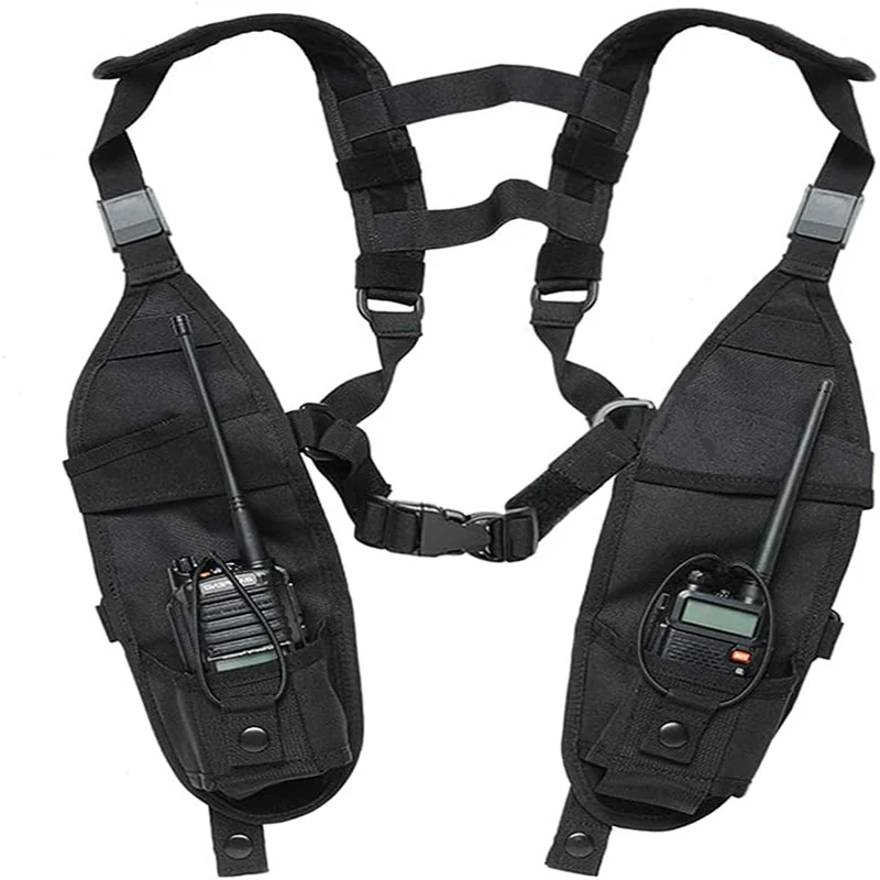 Walkie Talkie Chest Harness Radio Shoulder Harness Holster Chest Holder Universal Vest Rig Nylon Two-Way Radio Cases Walk