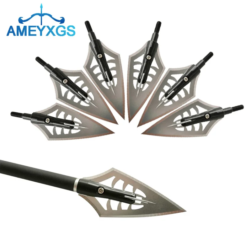 6/12PCS Archery Hunting Broadhead 144Grain 4 Blades Tips Sharp Arrow for Outdoor Camping Shooting Target Training Accessories