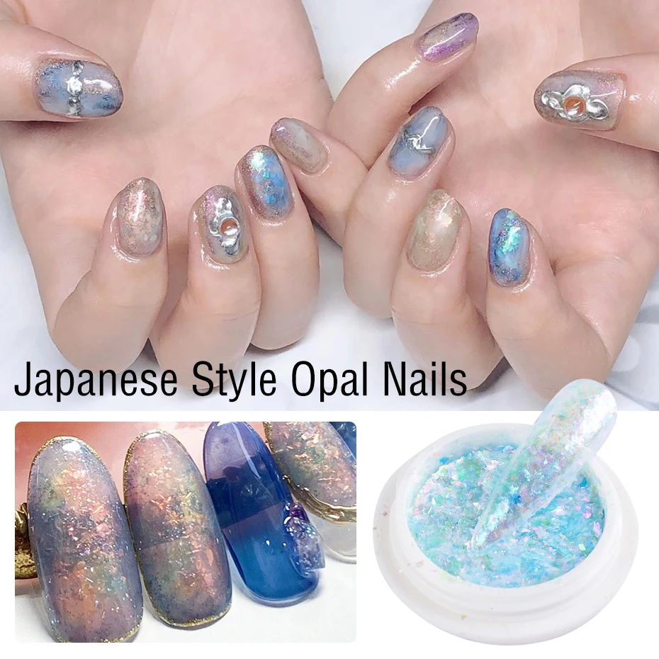 1 sztuk Opal Pigment Glitter Nail Art Powder Shimmer Flake hologarficzny błyskotka syrenka nieregularne cekiny DIY dekoracje LY1857-1