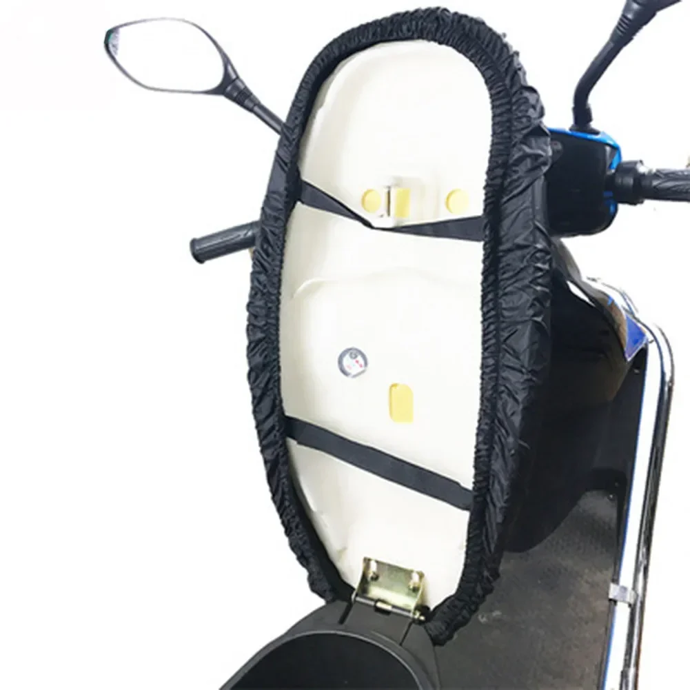 Funda para asiento de lluvia para motocicleta, funda Universal Flexible impermeable para sillín, color negro, 210D, polvo, UV, protección solar,