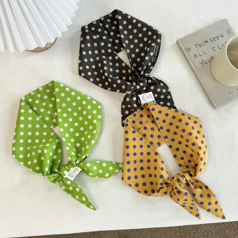 2026 Women's Cotton Polka Dot Scarf New Spring Artistic Retro Neck High Sense Scarf Versatile Casual Hot Selling Headband