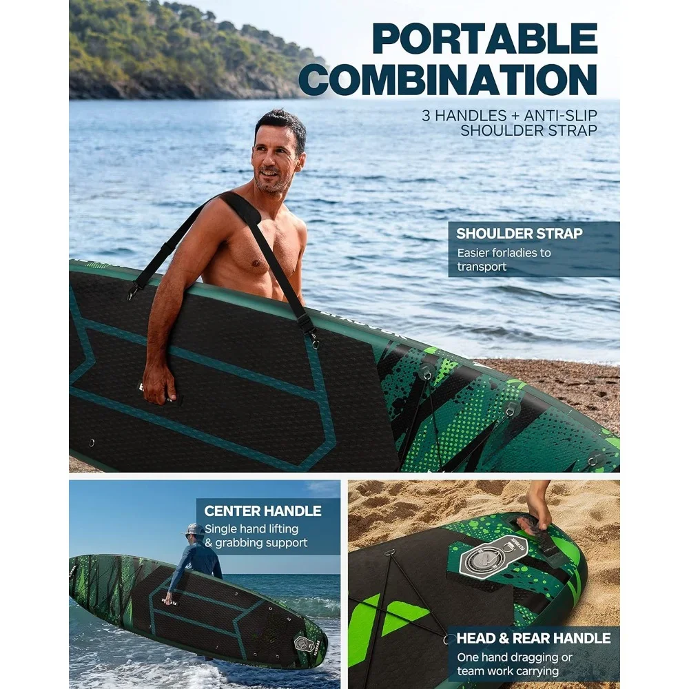 Tavola da Paddle verticale gonfiabile, tavola da Paddle gonfiabile SUP Ultra larga, 15 anelli a D, 3 alette rimovibili, pompa a doppio effetto