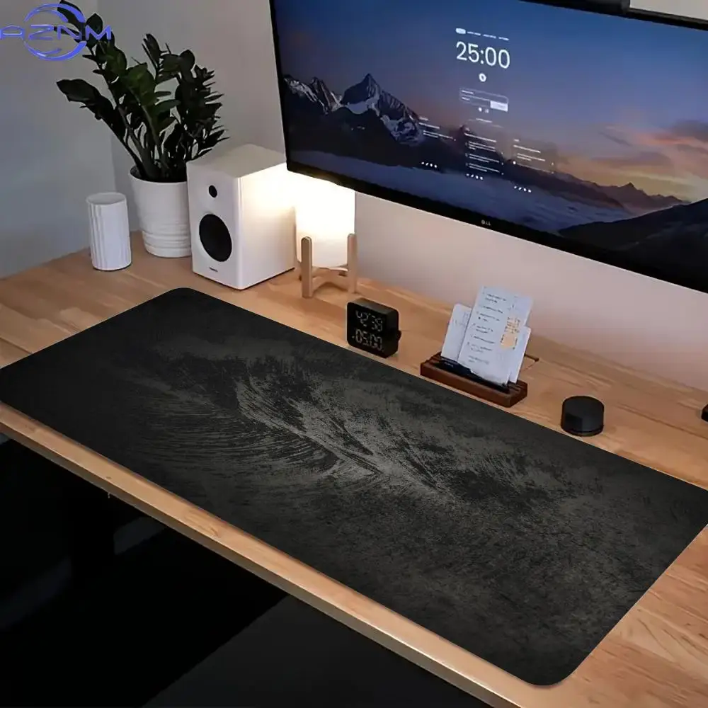 Minimal Dark Abstract XXL Desk Mat, Modern Smoke Texture Non-Slip Rubber Base Mousepad for Office & Gaming