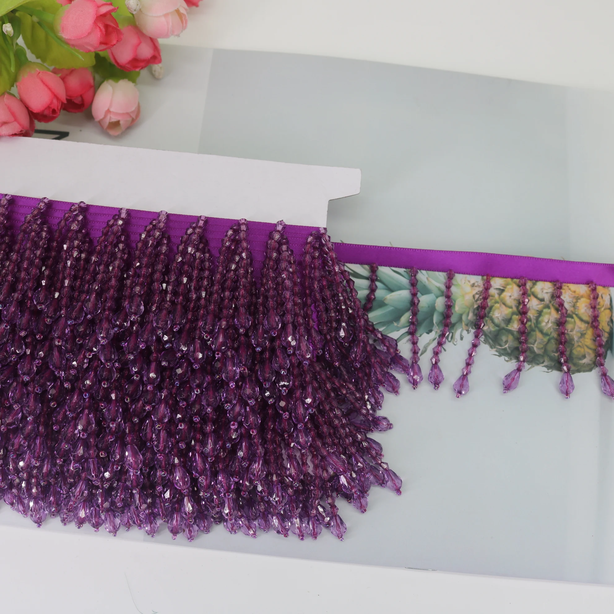 2 Yards Crystal Pendant Beaded Fringe DIY Clothes Stage Dress Curtain Decorative Accessories Latin Dance Dress Sewing decorate