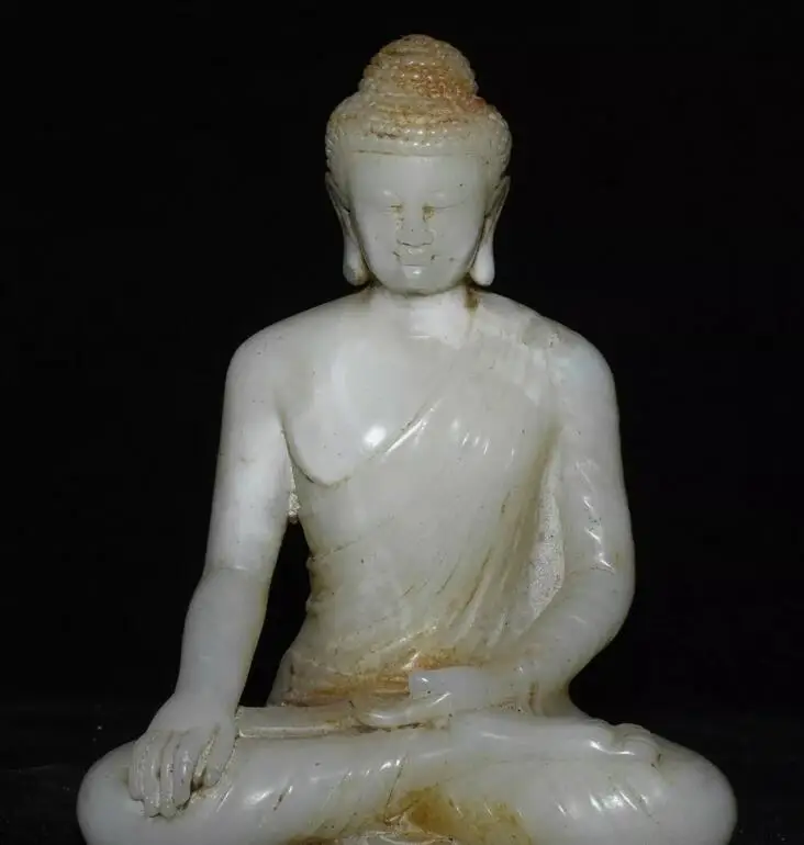 

6" Han Blanc Jade Carve Shakyamuni Shakyamuni Amitabha Statue de Bouddha