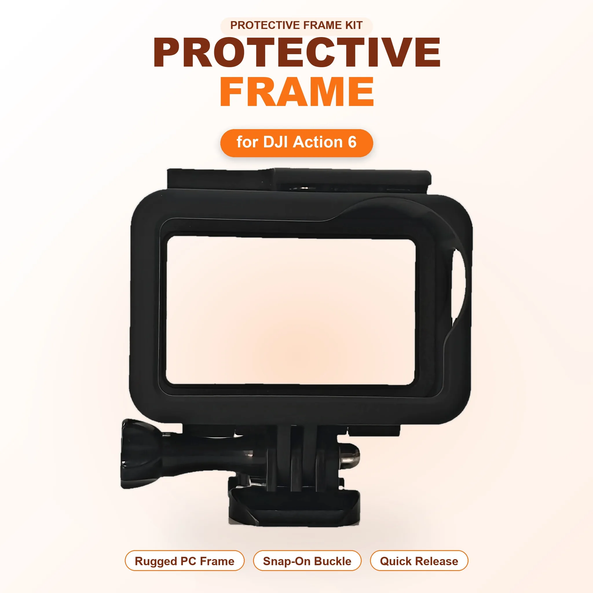 for DJI Action 6 Protective Frame Housing Rugged PC Flip Open Quick Release Mounting Bracket Thumbscrew GoPro 3 Prong Adapter